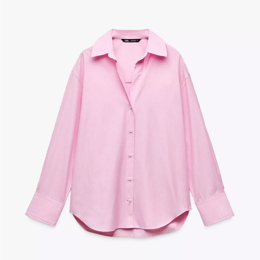NWT Zara Shirt Basic Oxford Women’s Light Pink Button Down Size S